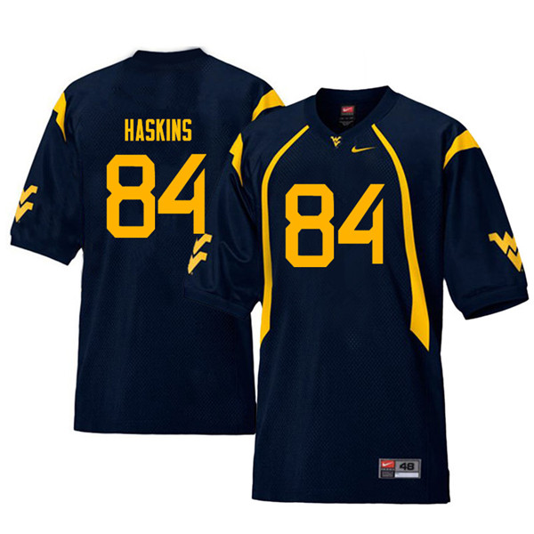 Men #84 Jovani Haskins West Virginia Mountaineers Throwback College Football Jerseys Sale-Navy - Click Image to Close
